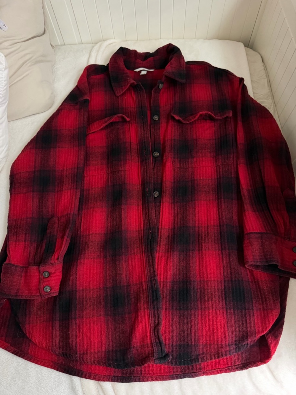 H&M Red Plaid Flannel Shirt Jacket